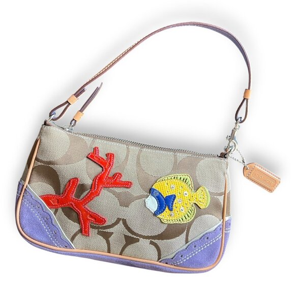Coach 1491 Limited Edition Wristlet Clutch Fish Coral Appliqué Signature Canvas - Picture 1 of 13